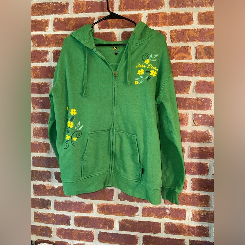 Ladies John Deere full zip green hoodie Large